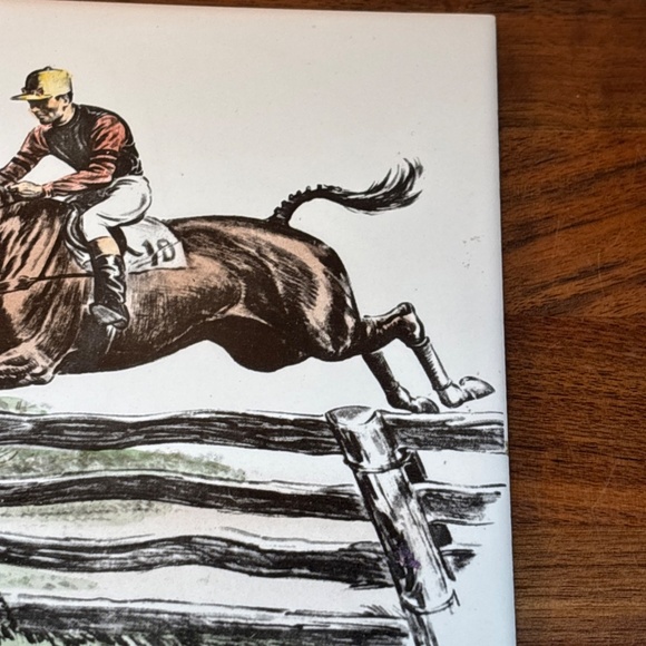 Vintage Equestrian Tile /Trivet 6"×6" Delano Studio Jumping Horse Farmcore - Picture 6 of 8
